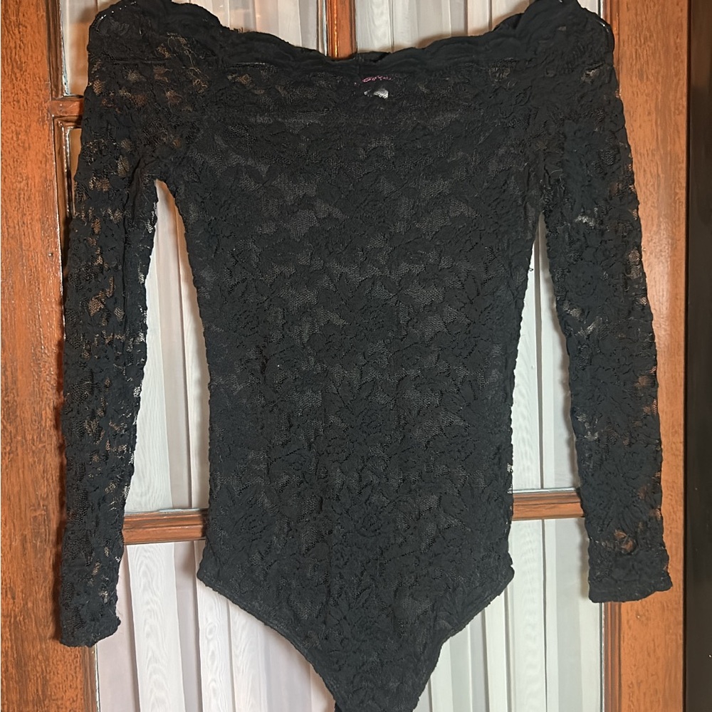 Black Lace Long-Sleeve Tunic Bodysuit